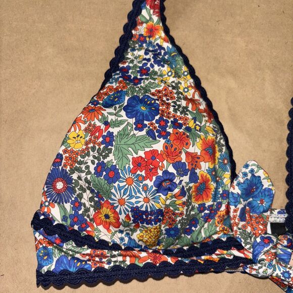 Crew rickrack halter bikini top Liberty Margaret Annie print Size Small - Picture 2 of 7